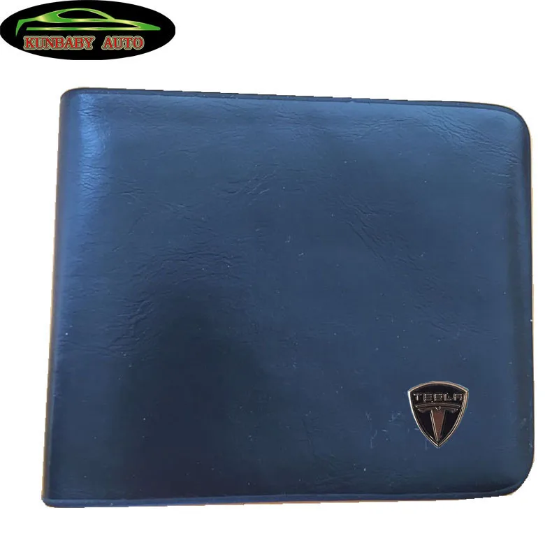

Top Quality Genuine Leather Black Document Bag Wallet Card Package Coin Holder Case For Tesla Car Styling