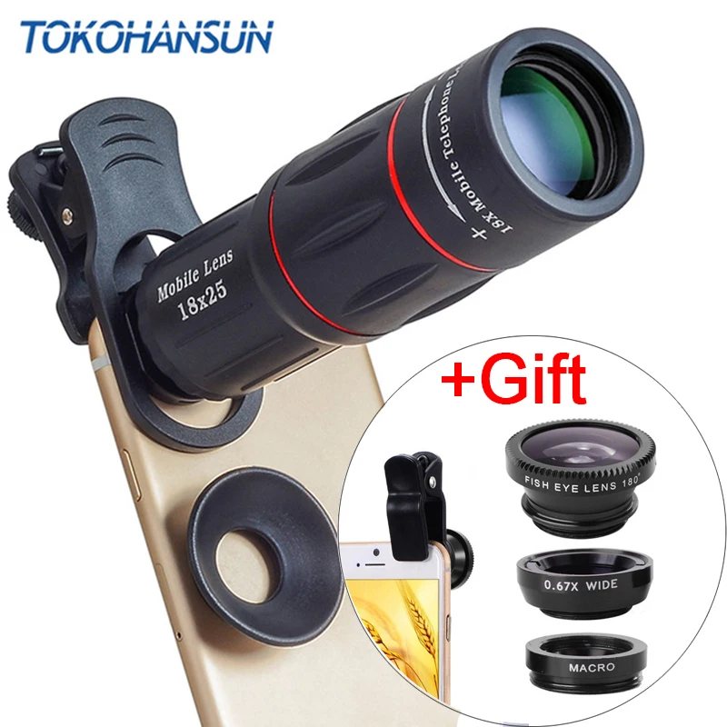 

TOKOHANSUN 18X Telescope Zoom Mobile Phone Lens for IPhone X Samsung Smartphones Universal Clip Telefon Camera Lens with Tripod