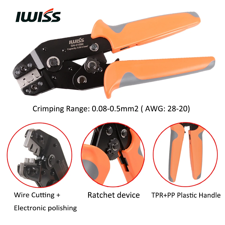 IWISS-SN-01BM-Ratchet-Crimping-Plier-Tool-Crimp-Range-0.08-0.5mm2-AWG-28-20