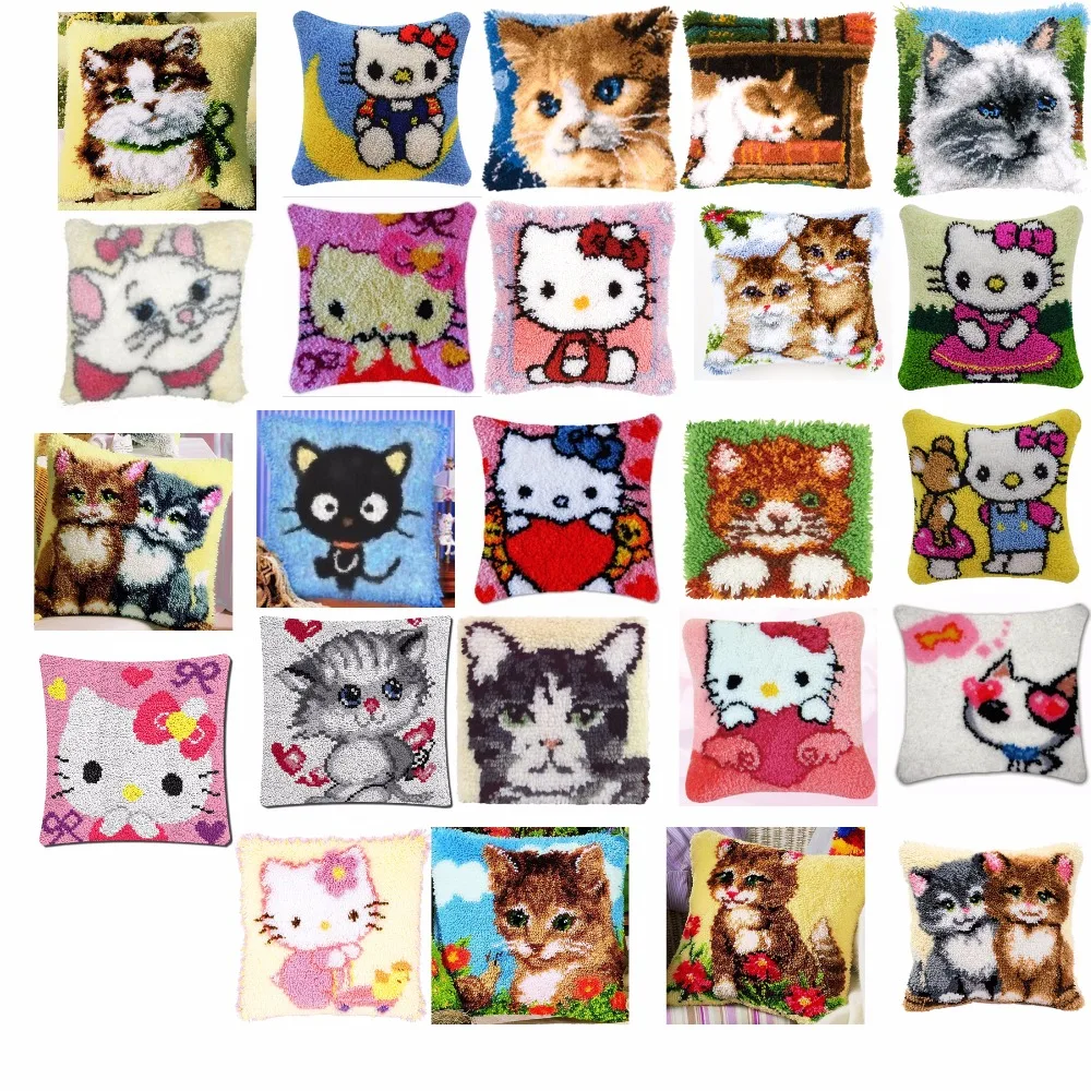 

cats 2 Cushion Latch Hook Kit Pillow Mat DIY Craft Flower 2CM 2CM Cross Stitch Needlework Crocheting Cushion Embroidery