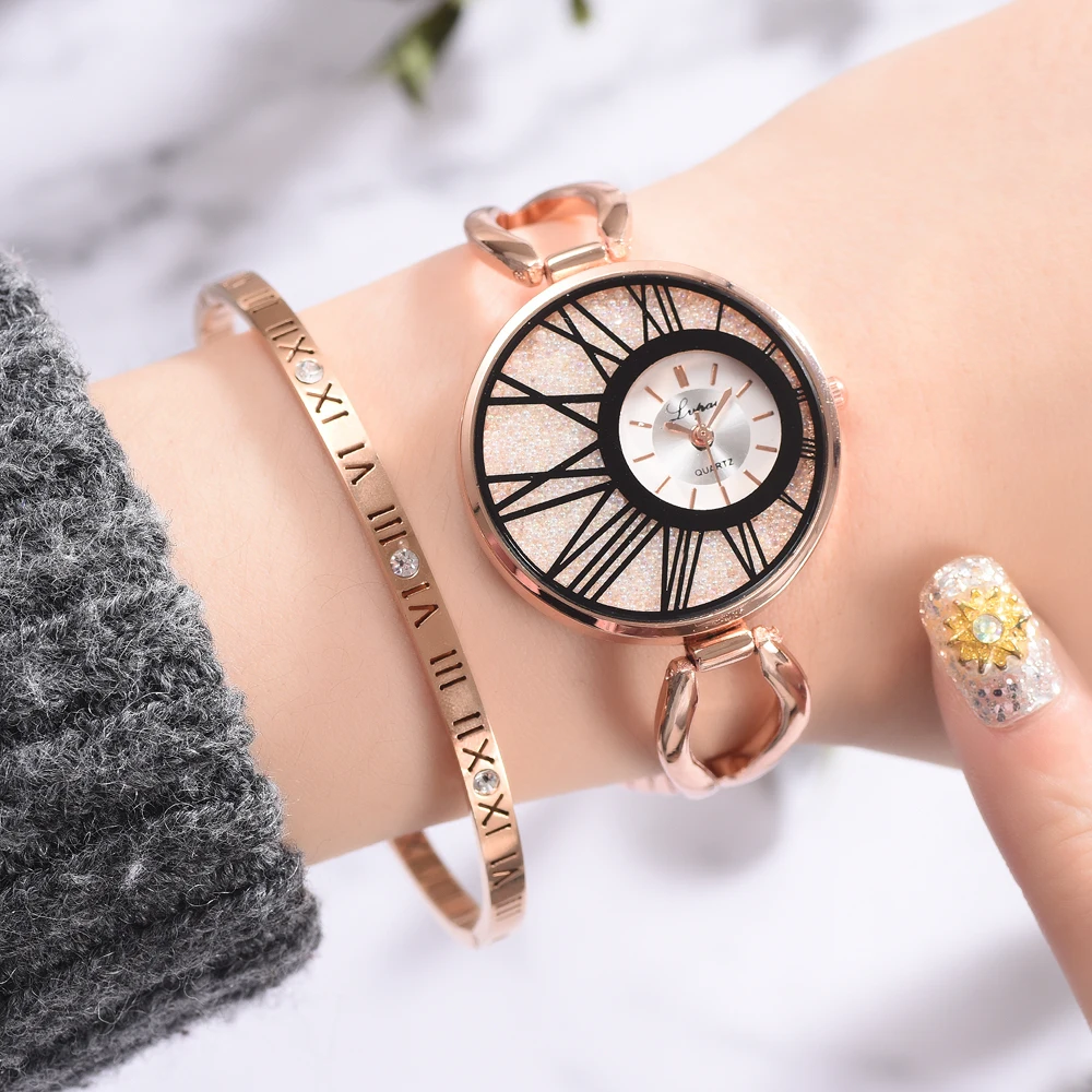 Круглый Роскошные для женщин браслет часы Мода 2019 г. женское платье наручные часы для женщин кварцевые часы элегантные дамы Harajuku