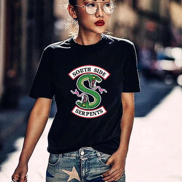 

100% Cotton Black Women Southside Serpents T-shirt Riverdale T shirt Female South Side Serpent Tee Shirts Summer Harajuku Tshirt