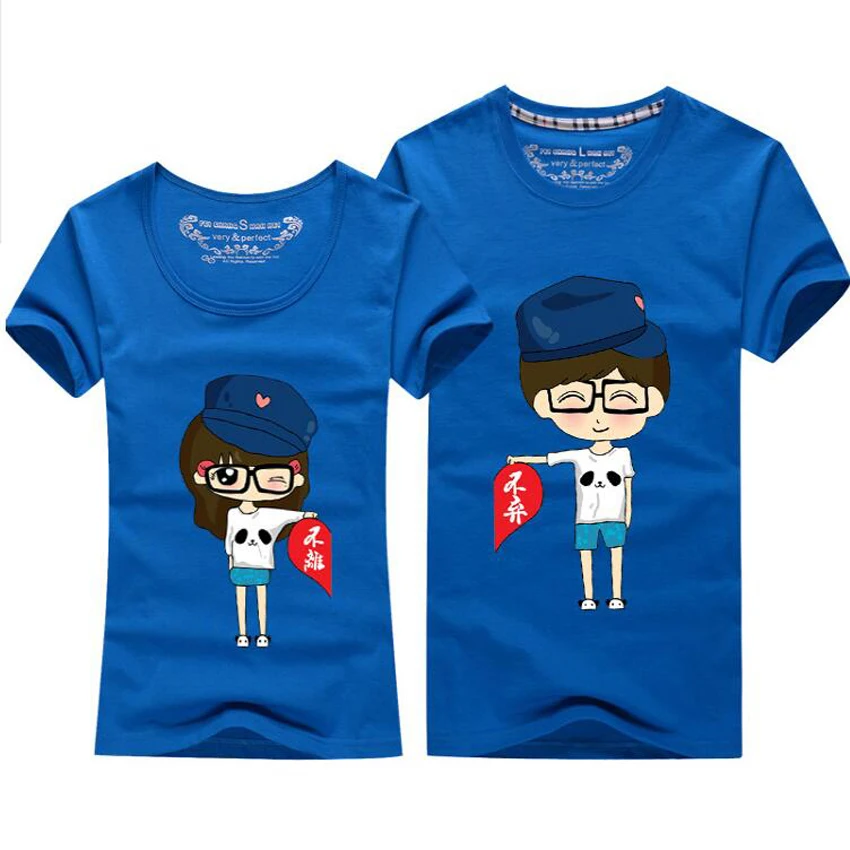 Summer Korean Fashion Matching Couple Clothes Cute Cartoon Sweet Tops Short Sleeve Couple T Shirts For Lovers Tee Shirt Femme