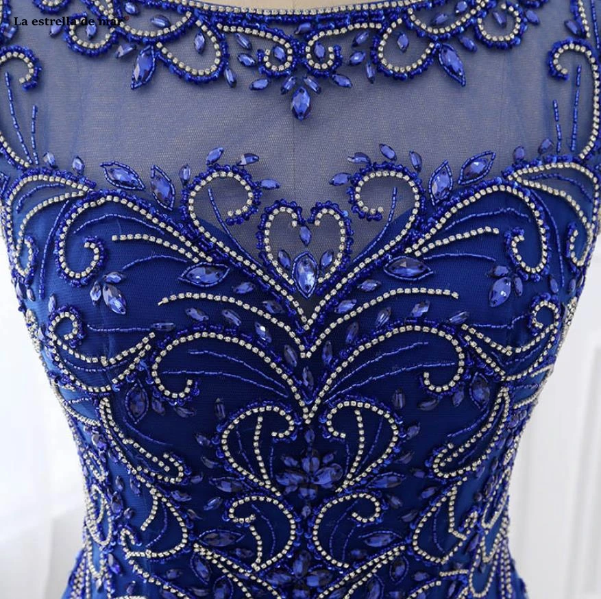 Vestidos de gala2019 Новое глубокое круглое декольте шифон Кристалл Холтер линия Королевский Синий Выпускные платья Длинные торжественные jurken