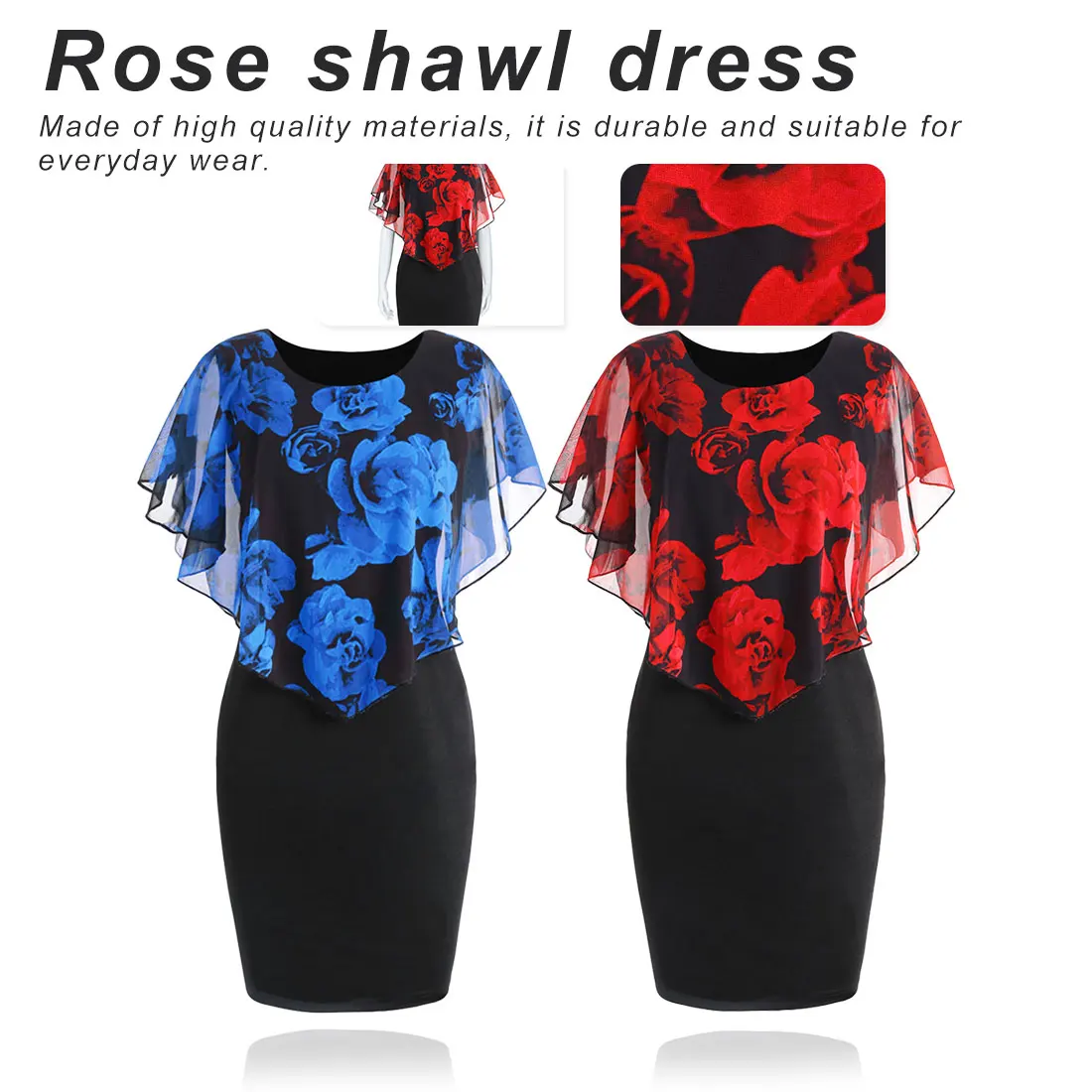 

Summer Plus Size Rose Valentine Overlay Slimmer Dress Women Clothing Chiffon Elegant Party Pencil Dress