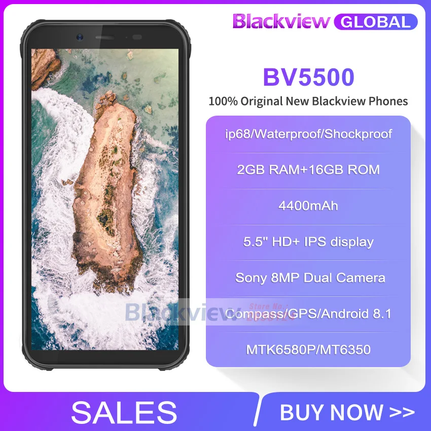 Blackview BV5500 IP68 Водонепроницаемый MTK6580P смартфон 2 ГБ+ 16 Гб 5," 18:9 экран 4400 мАч Android 8,1 две sim-карты прочный мобильный телефон