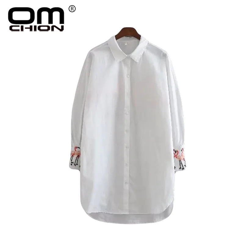 Omchion Blusa feminina 2018 с длинным рукавом крана Вышивка блузка Для женщин Винтаж модные