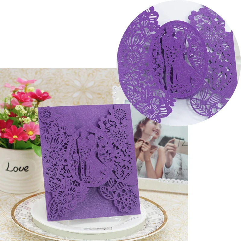 

20pcs Romantic Laser Cut MarriageWedding Invitation Card Groom Bride Carved Pattern Favor Gift Wedding Decoration Party Supplies