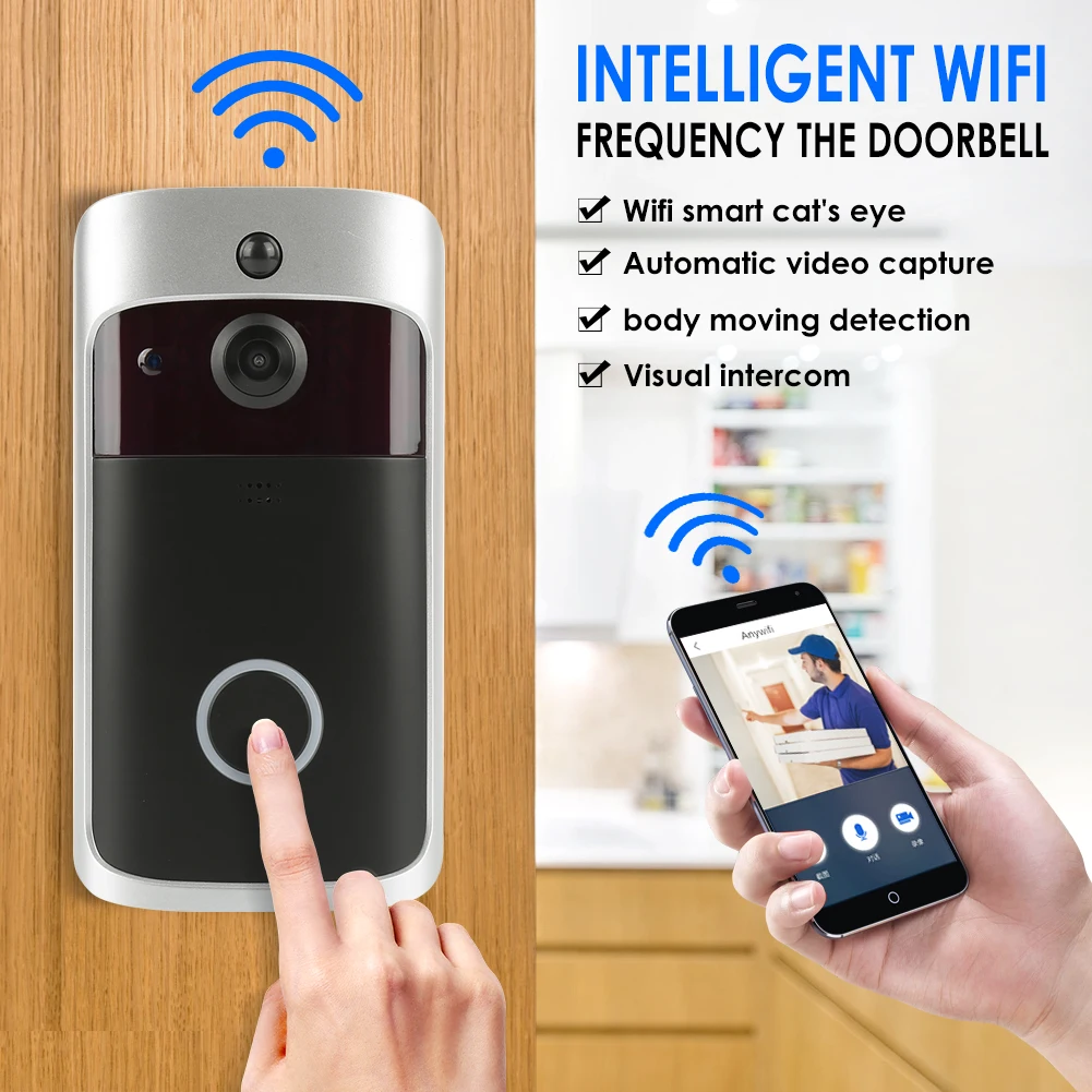WiFi умный беспроводной дверной звонок безопасности HD 720P визуальный домофон Запись Видео дверной телефон Удаленный домашний мониторинг ночное видение