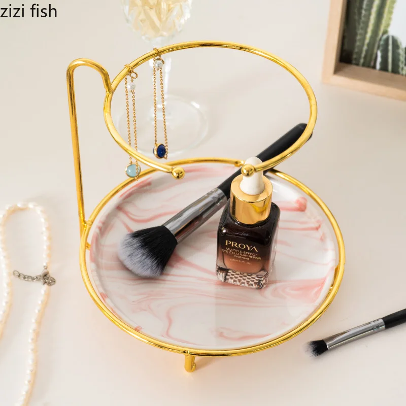 

Creative Nordic style marble ceramics key necklace jewelry frame Cosmetic storage Shelf living room bathroom Desktop tray