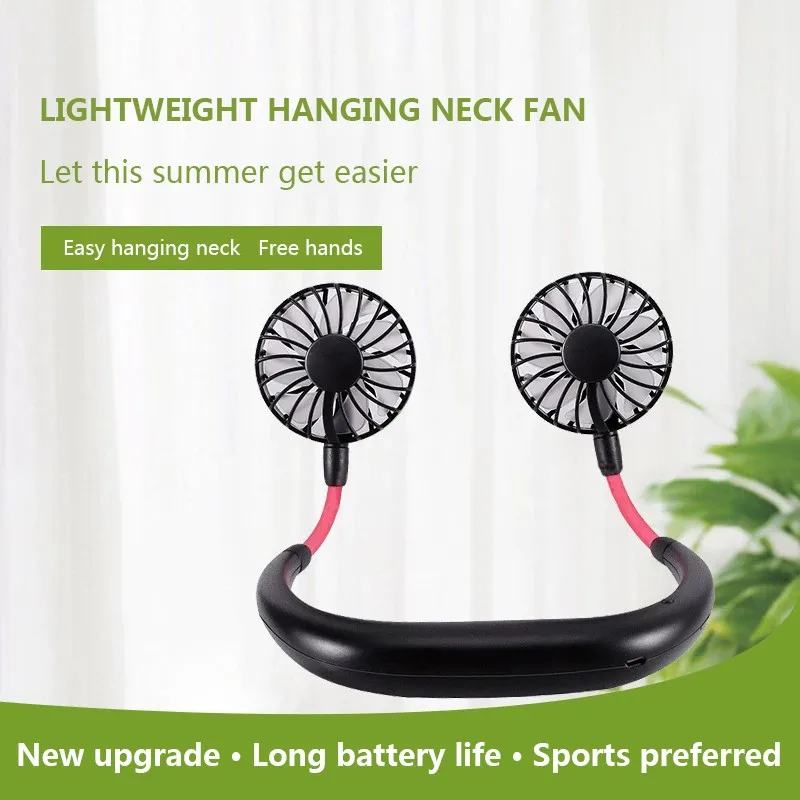 

Mini USB Portable Fan Neck Fan Neckband With Rechargeable Battery Hanging small Fans handheld Air Cooler Conditioner for Room