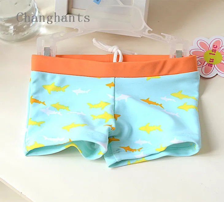 

2017 New model children swimming trunks color light blue with fish pattern Cute Boys Quick-drying swimwear boy sw0819