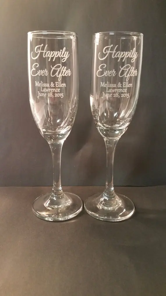 

Set of 2 Personalized Wedding Champagne Glass,Custom Toasting Flute,Happily Ever After Toasting Flute,Wedding Day Toasting Flute