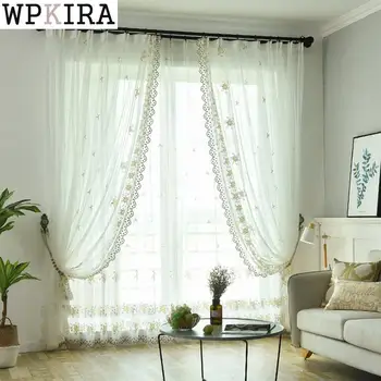 

Korean pastoral Beige curtains for girls kids Living room bedroom windows treatment sheer tulle romantic screen M100&30