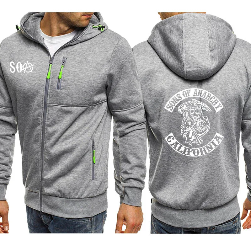  SOA Sons of anarchy the child Fashion SAMCRO Men Sportswear Zipper Hoodies Skull Male Casual Sweats