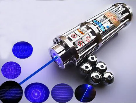 

Blue Laser Pointer 100000m 450nm High Power Multi-pattern Powerful Burning Lazer Pointer focus burn paper lit cigarette+5 caps