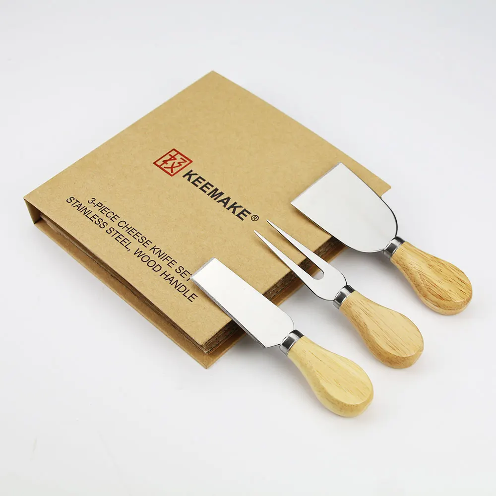 

KEEMAKE 3PCS Cheese Knives Set Paper Book Holder Box Wood Handle Stainless Steel Cheese Knife Slicer Baking Tool Free Shipping