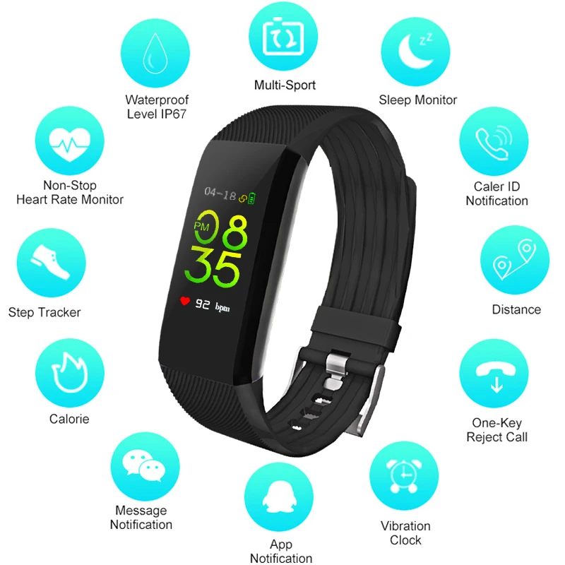 

New Smart Wristband Color Screen Heart Rate Tracker Smart Watch Call Rejection Message Reminder Sports Waterproof Step Counter