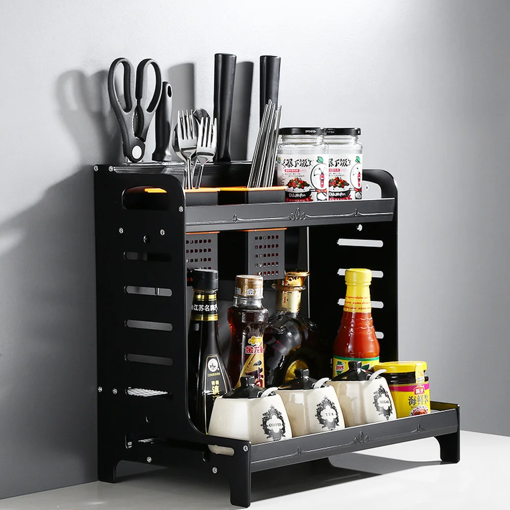  Black kitchen rack space aluminum wall hanging storage spice rack storage rack kitchen supplies kni - 32915815544