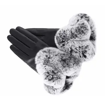 

Genuine sheep Leather Gloves real rabbit fur lady Winter Fashion women warm real lamb skin high quality Velvet Windproof