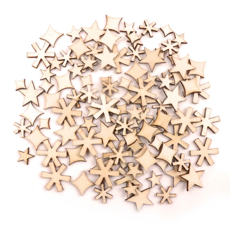 

Wooden Star Snowflake Pattern Garniture Handmade Crafts Home Decoration Accessories Scrapbooks Painting DIY 5-15mm 100pcs