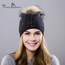 

Keep Warm Winter Hat Beanies Fur Wool Pearl Knitted Hat The Female Of The Mink Caps Beanies Hats For Women Girl 'S Cap