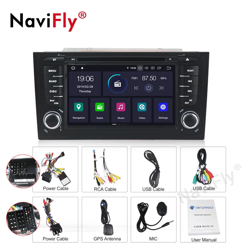 Clearance NaviFly 7" 2 din Android 9.0 for Audi/A6/S6/RS6 1997-2004 Car multimedia player with dvd radio gps system RDS FM 5