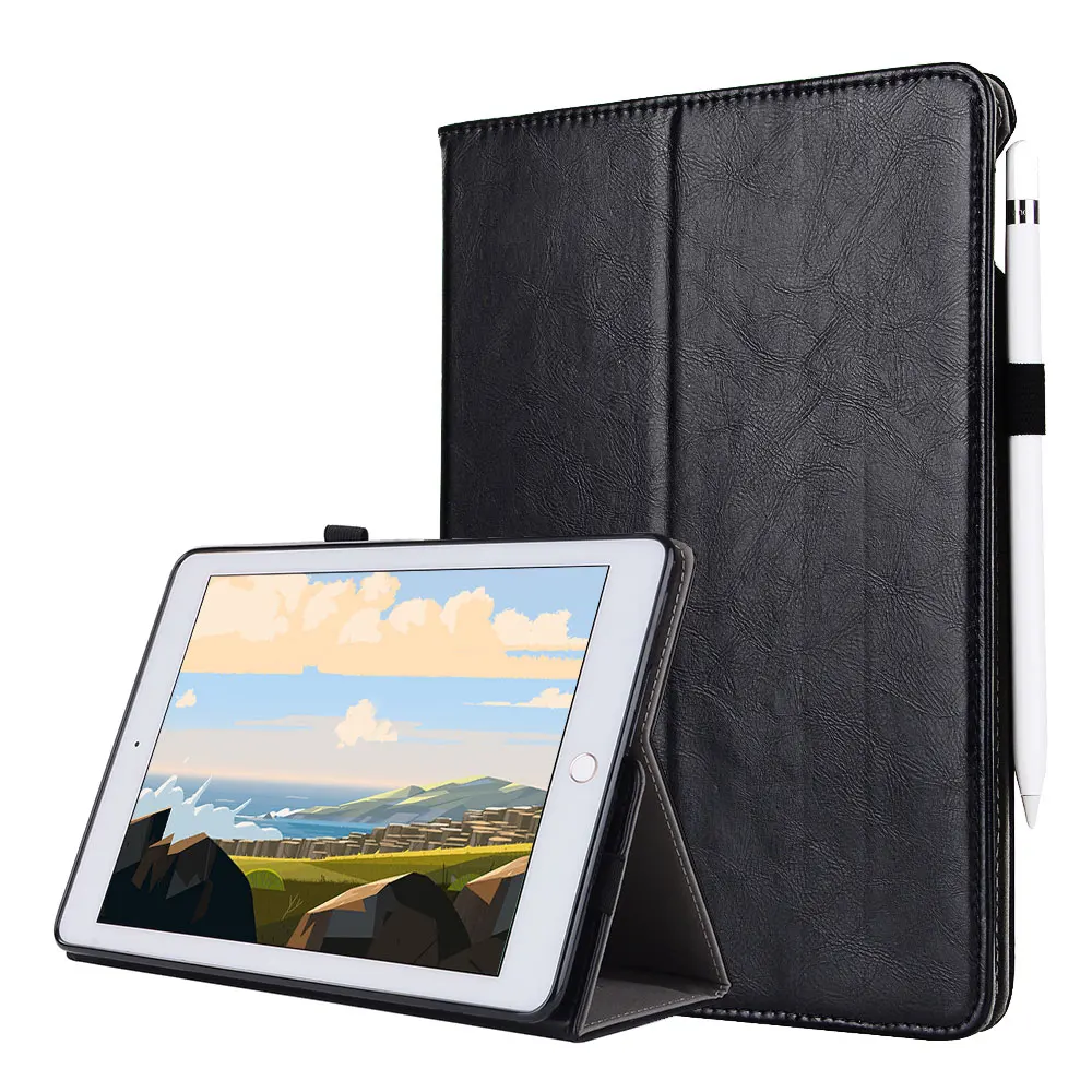 

For iPad Pro 12.9 2017 2015 Smart Tablet Case Cover High Quality Genuine Leather+PU Folding Stand Case+Card Slots+Pencil Holder