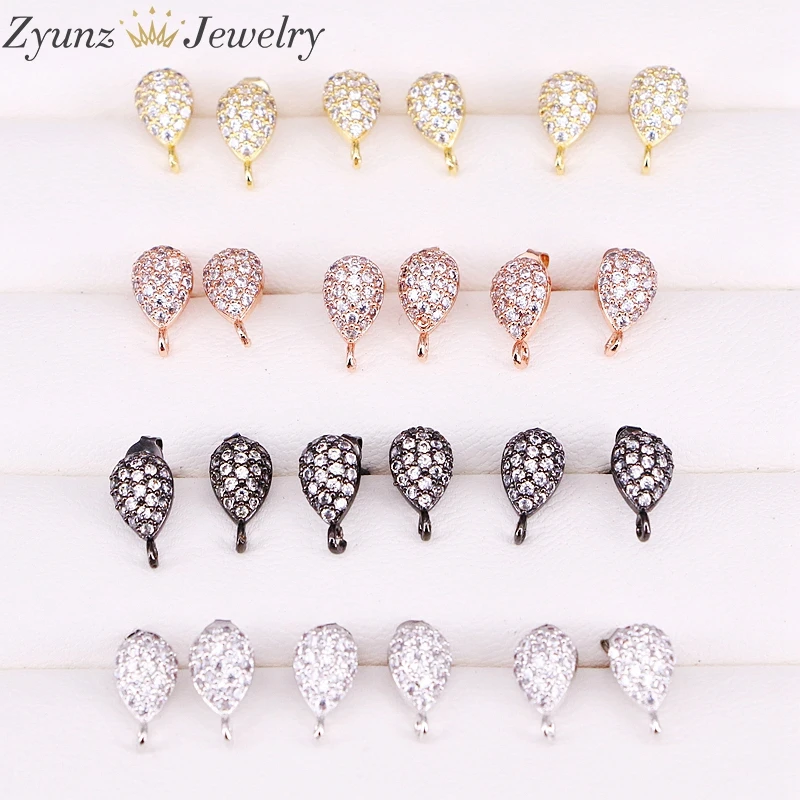 

20 Pairs ZYZ300-4964 Earrings Post with Loop Hanger Paved Rhinestone CZ DIY Stud Earrings Jewelry Findings