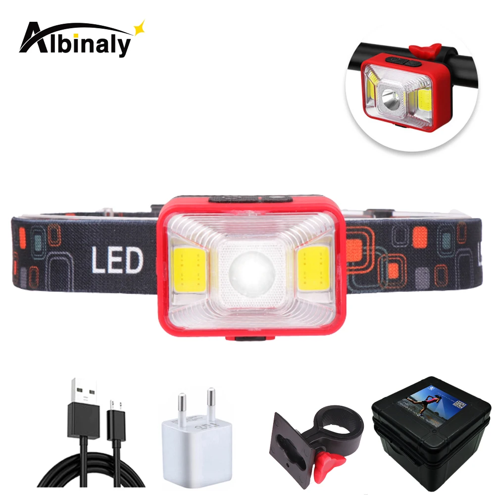 

Rechargeable LED Headlamp 5 Lighting Modes Bicycle light Working Lamp Red light + white light For outdoor activities at night