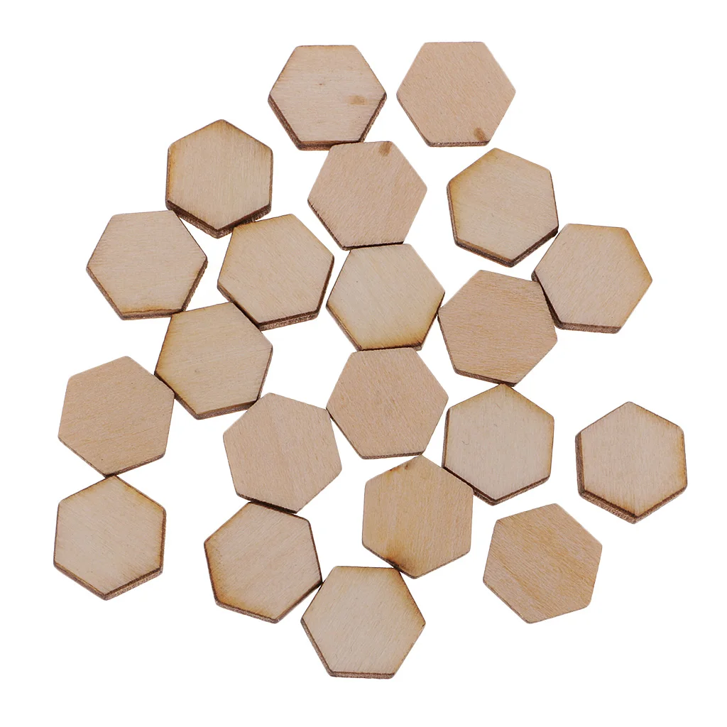 50/100/200pcs Wooden Hexagon Shapes MDF Cutouts Blank Embellishments Craft for DIY Scrapbooking Card Making Decoration Ornaments
