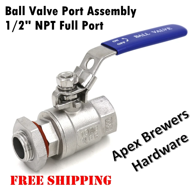 Бесшовный бочонок/чайник 1/" шаровой кран NPT порт в сборе, SS316 шаровой клапан, 1/2" NPT, домашнее оборудование
