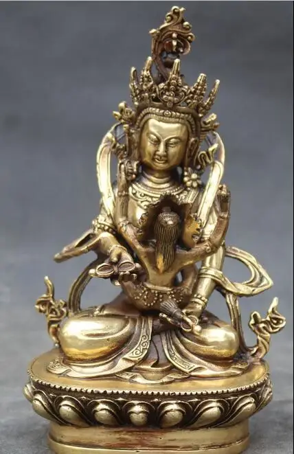 

free 7" Tibet Buddhism Bronze Seat Lotus Flower Mandkesvara Yab-Yum Buddha Statue fast