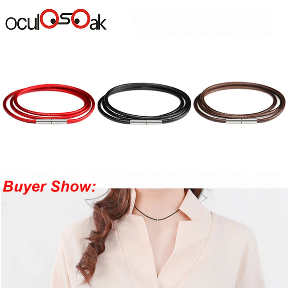 

1-3mm Black Leather Cord Necklace Cord Wax Rope Chain With Stainless Steel Rotary Buckle For DIY Necklace Jewelry Making 3PCS