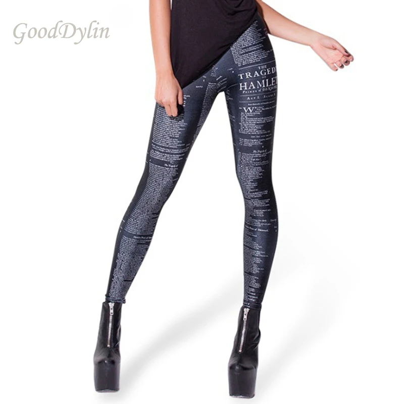 Gooddylin Digital Print White Letters Women Leggings Mid Waist Stretchy
