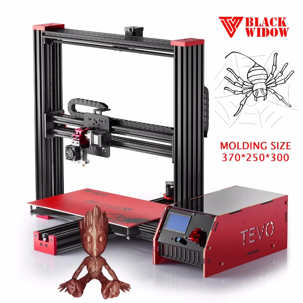 2017 Tevo Black Widow 3D Printer Large Printing Area 3d printer Kit OpenBuild Aluminium Extrusion Imprimante