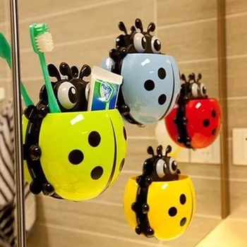 

4 Colors Cute Ladybug Insect Toothbrush Wall Suction Bathroom Sets Cartoon Sucker Toothbrush Holder Suction Hooks