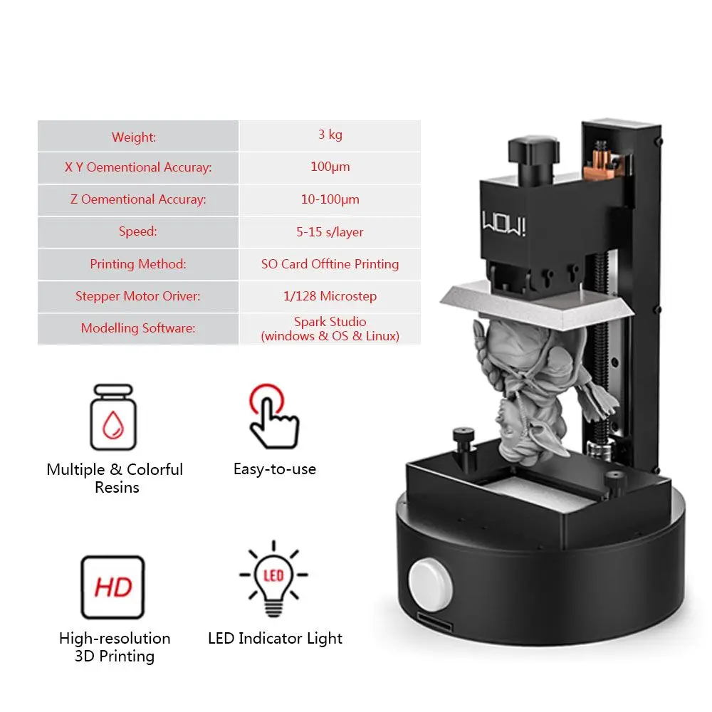 3d принтер Sparkmaker для светильник отверждения 98*55*125 мм объем сборки SLA/LCD /DLP УФ