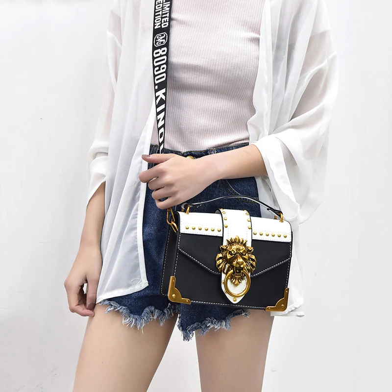 Fashion Women Handbag Lion Head Lock Small Square Pack Crossbody Shoulder Feamle Tote Bags Ladies Casual Rivet Wallet SS0419 (22)