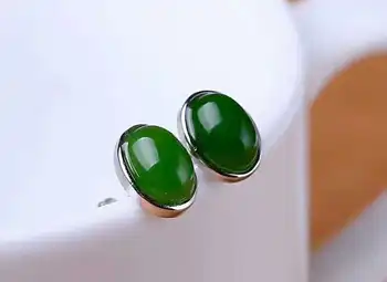 

Hetian Biyu Silver Inlay New Egg Earrings j46#
