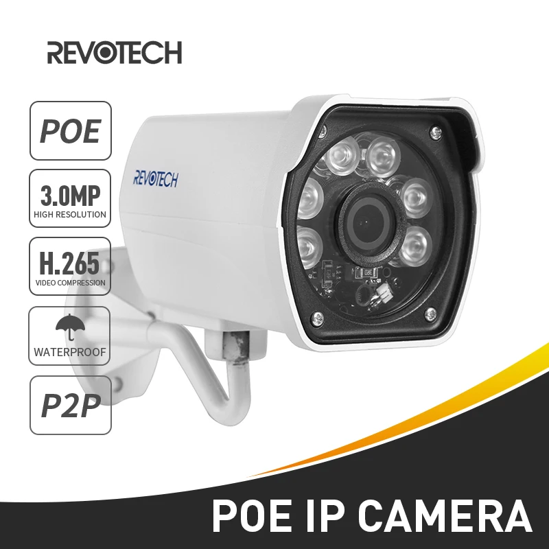 

H.265 POE 3MP Waterproof Bullet IP Camera 1296P / 1080P 6 Array LED Security Camera ONVIF Night Vision P2P CCTV Cam