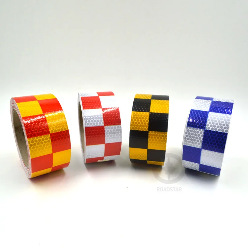 

5cmx5m self-adhesive reflective warning tape with red white yellow red yellow black and blue white color square for car