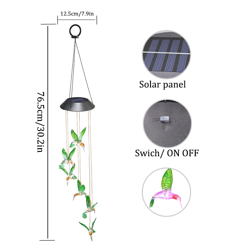 Humming Bird светодиодный светильник на солнечной батарее, романтический светильник с колокольчиком, светильник, гирлянда, меняющая цвет, для декора двора
