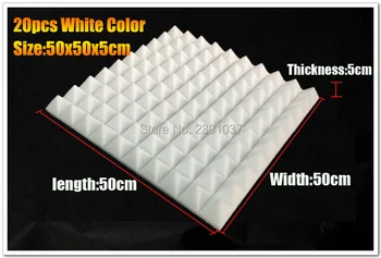 

High Density 20pcs big size 50x50x5cm white Acoustic Foam Sound Treatment Absorption Wedge Tiles Studio/Music