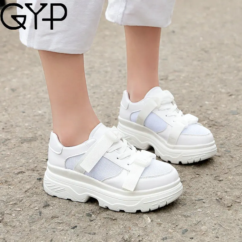 GYP 2018 New Hot Summer athletic Women Sneakers For Woman walking Shoes Girls Simple Breathable Sport Sneaker Black 6cm YC-82