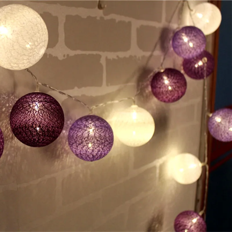 Multi color Handmade Cotton Ball LED String Light Decorative Garland