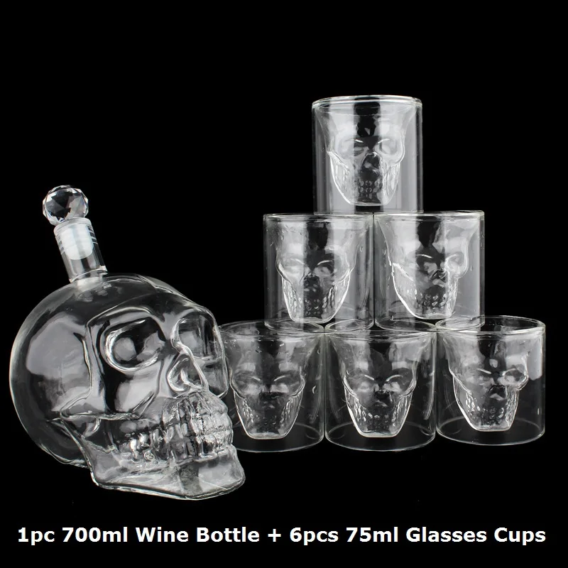 

Crystal Skull Head Shot Glasses Cup Set 700ml Whiskey Wine Glass Bottle 75ml Glasses Cups Decanter Home Bar Vodka Drinking Mugs