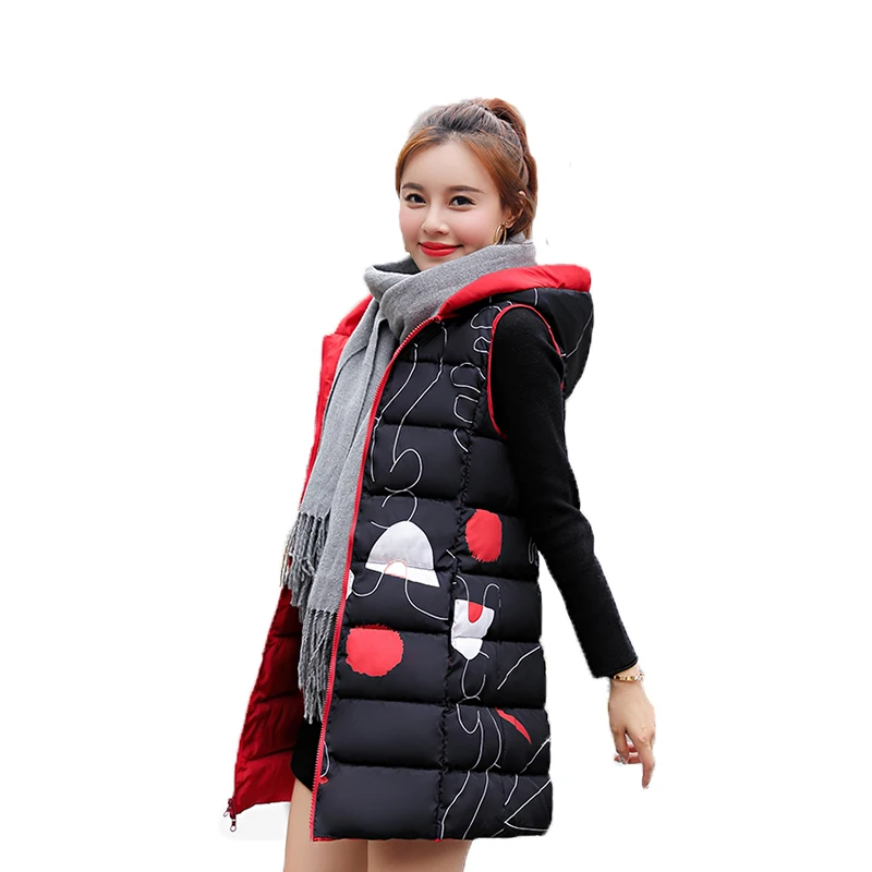 New Winter Women Long Down Cotton Vest Double Sided Wear Korean Slim Hooded Vest Thick Plus Size