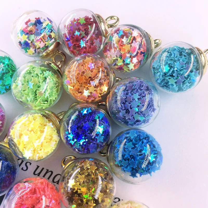 

DIY Glass Ball Round Single Hanging Transparent Color Pentagram Small Star Sequins Pendant Earrings Jewelry Accessories AB Color