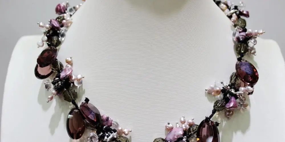 

Multi-colors Crystal freshwater pearl Necklace 18INCH "handmade" Alloy a(5.18)